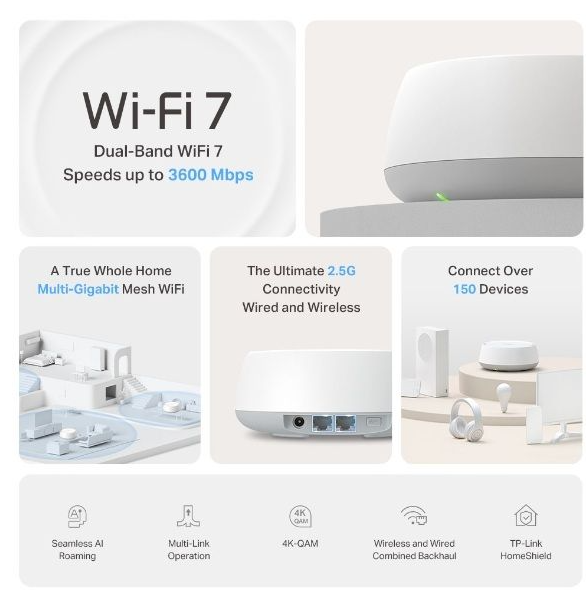 TP Link Deco BE25 BE3600 WiFi 7 Mesh 2 Pack