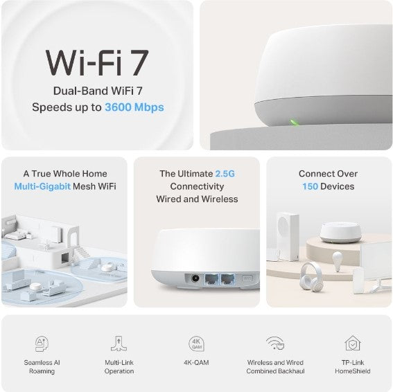 TP Link BE3600 Whole Home Mesh WiFi 7 System 3 Pack