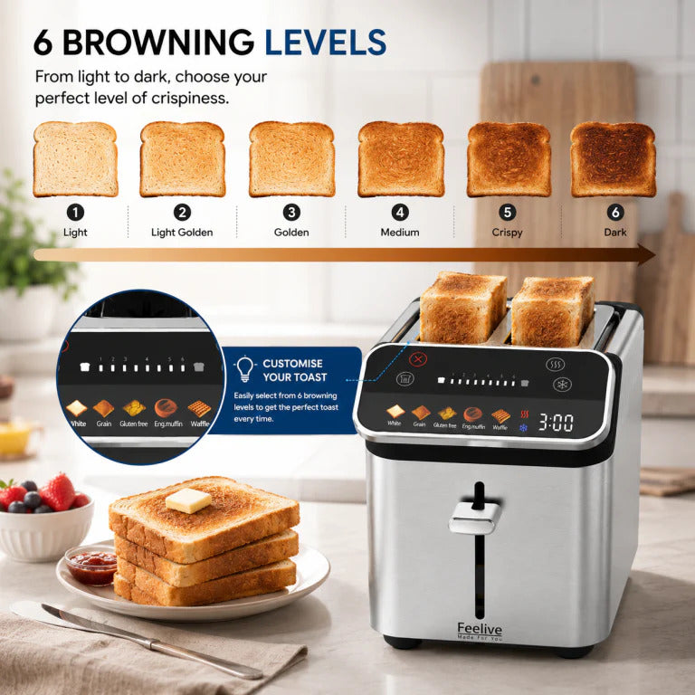 Feelive 2 Slice Stainless Steel Digital Smart Toaster